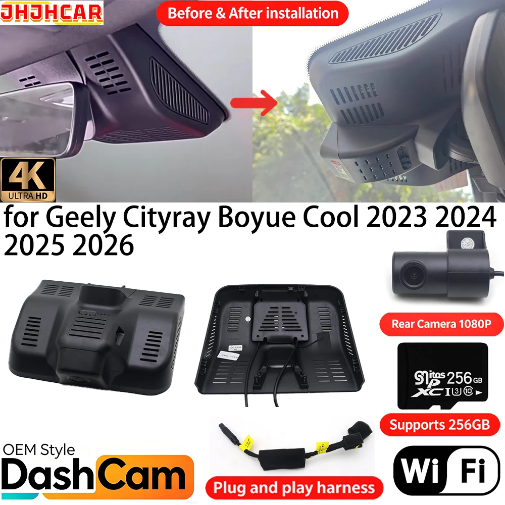 for Geely Cityray Boyue Cool 2023 2024 2025 2026 ﻿Wifi OEM DVR 4K Dash Cam Front Rear Camera Loop Night Vision Video Recorder