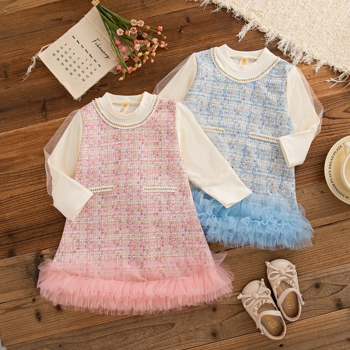 

Baby Girl Clothes Sweet Knit Long Sleeve Colorblock Yarn Girl Pink Dress Casual Outdoor Dresses for Girls