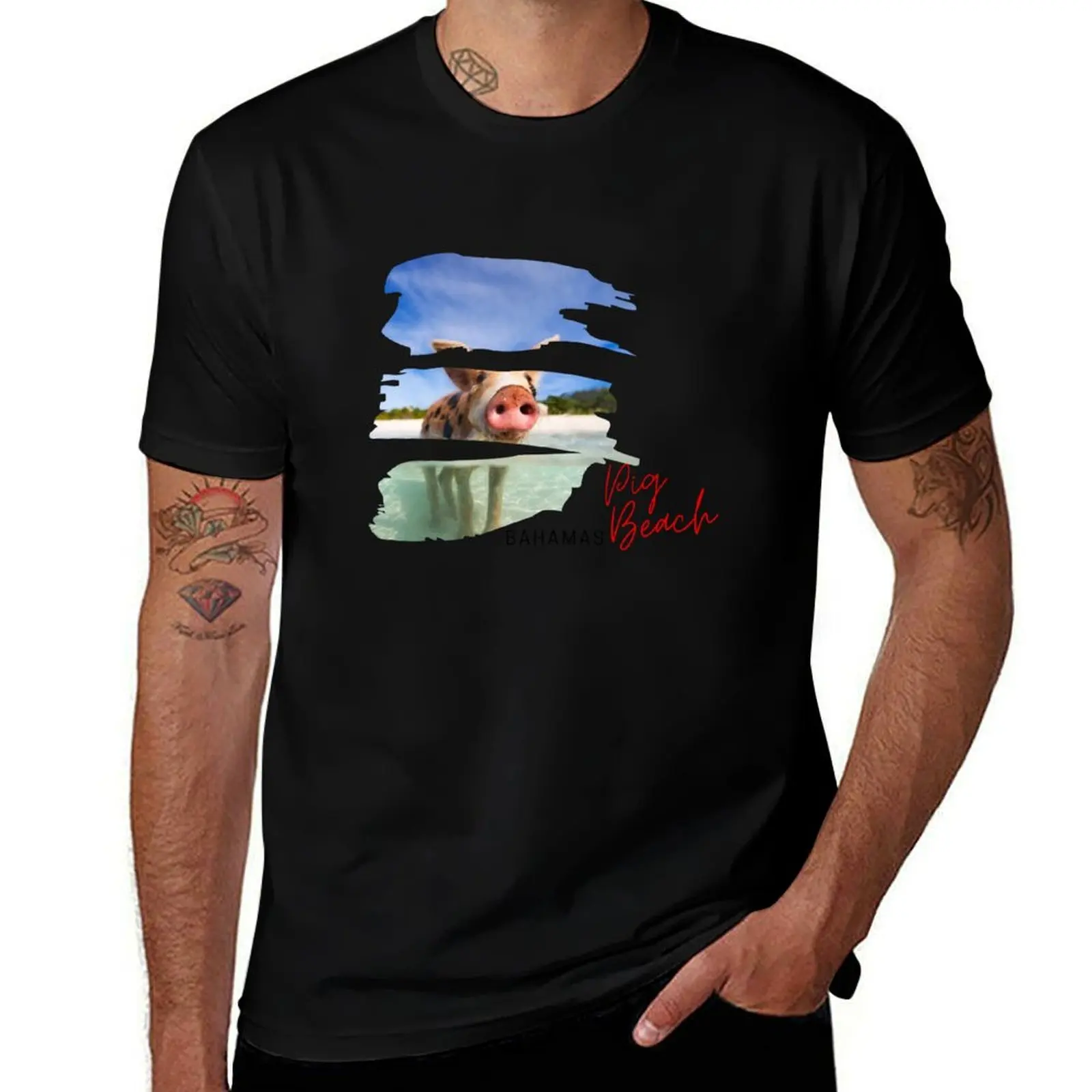 

Pig Beach Bahamas Decal T-Shirt Plus Size Summer Casual T-Shirt
