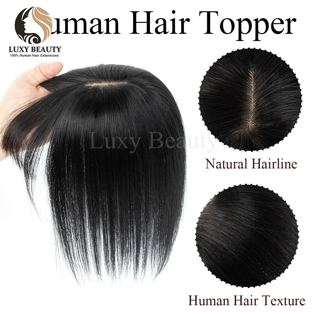 8x12cm Human Hair Topper With Bangs Women Natural Black Brown Highlights Blonde Skin Scalp Clip in Topper Hair Pieces Human Hair