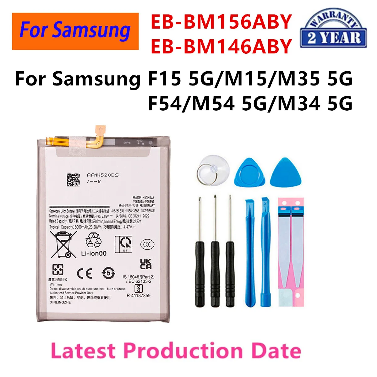 

Совершенно новый аккумулятор EB-BM146ABY EB-BM156ABY для Samsung Galaxy F15 5G/M15/M35 5G F54/M54 5G/M34 5G аккумуляторы для мобильных телефонов + инструменты