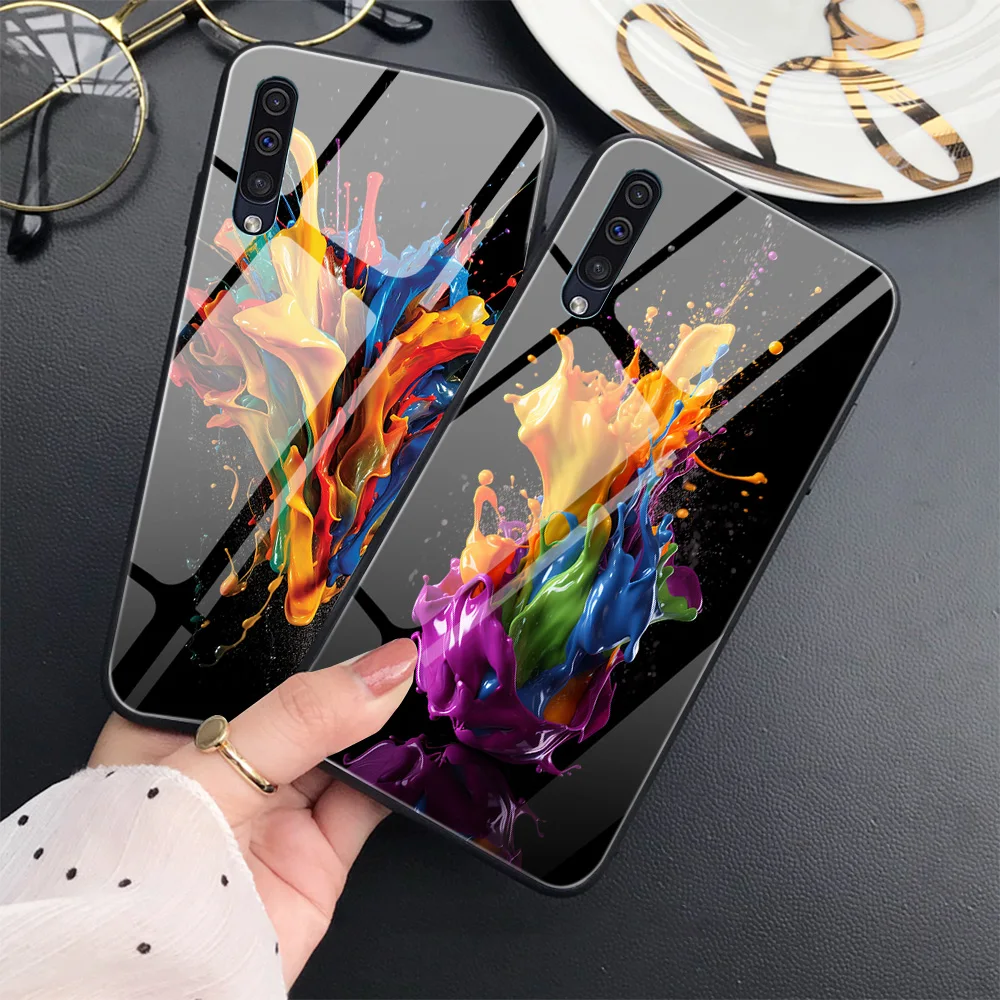 Liquid Art Tempered Glass Phone Case for SAMSUNG Galaxy A54 A53 A23 A13 A32 A22 A21 A02 A03 5G Fundas for SAMSUNG A14 A52 Cover