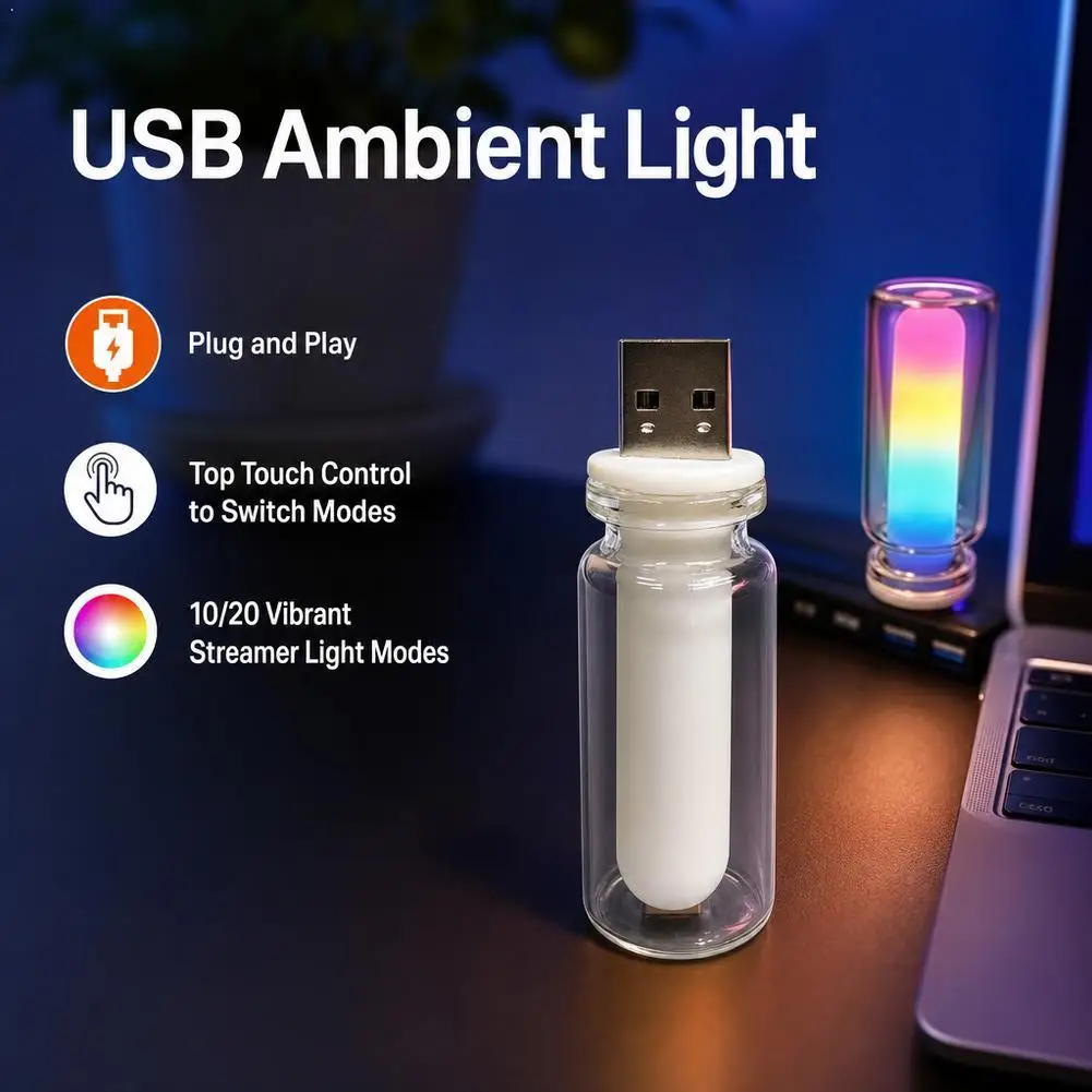USB Flame Flickering LED Frosted Clear Glass Candle Night Light LED Frosted Clear Glass Candle Night Light Simulated Flame