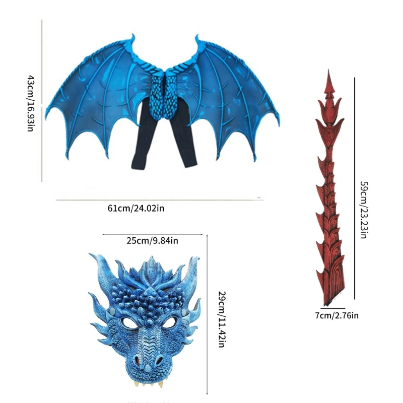 Crianças dragão asa traje dragão cauda máscara conjunto halloween dragão cosplay trajes