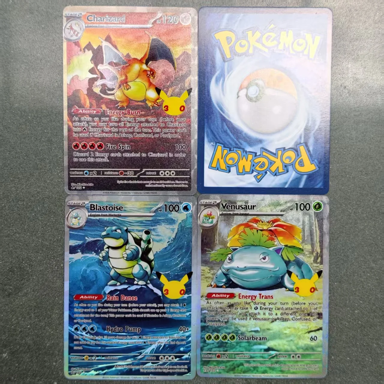 Proxy TCG 30Th Anniversary Collection Card Charizard Blastoise Venusaur Holo Texture English Version Diy Self Made Card