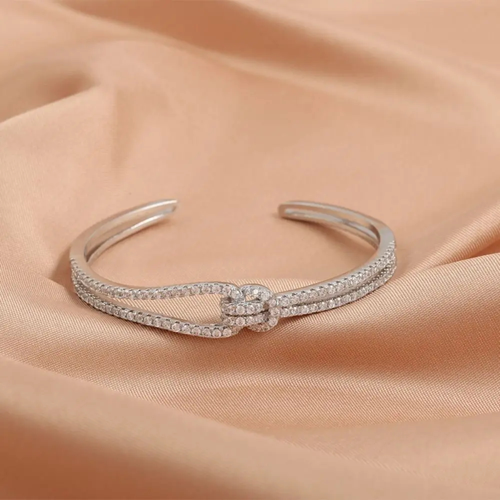 Light Luxury Cross Wide Open Bangle Crystal Knot Hand Jewelry Accessories Cuff Bangles Double Layer Fashion Rhinestone Bracelet