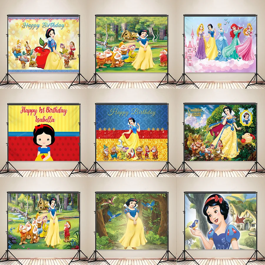 Snow White Custom Backdrop Snow White And The Seven Dwarfs Backdrop Disney Princess Birthday Banner Girl Birthday Poster Decor