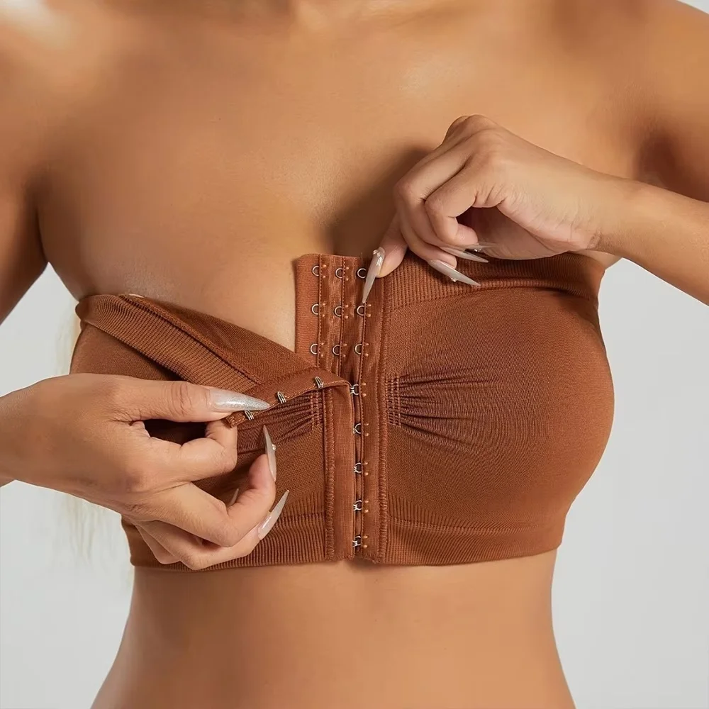 Women's Plus Size Strapless Front Closure Bandeau Bra Seamless Wireless Bralette Tube Top Non-Slip Everyday Brassiere Basics Y2K view 4
