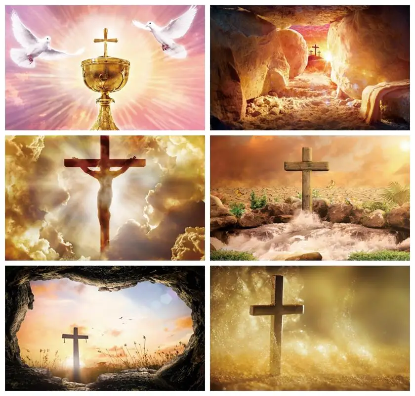 

Laeacco Jesus Christ Cross Photography Background Sepulcher Lord Pray Christmas Easter Holy Communion Adults Portrait Backdrop