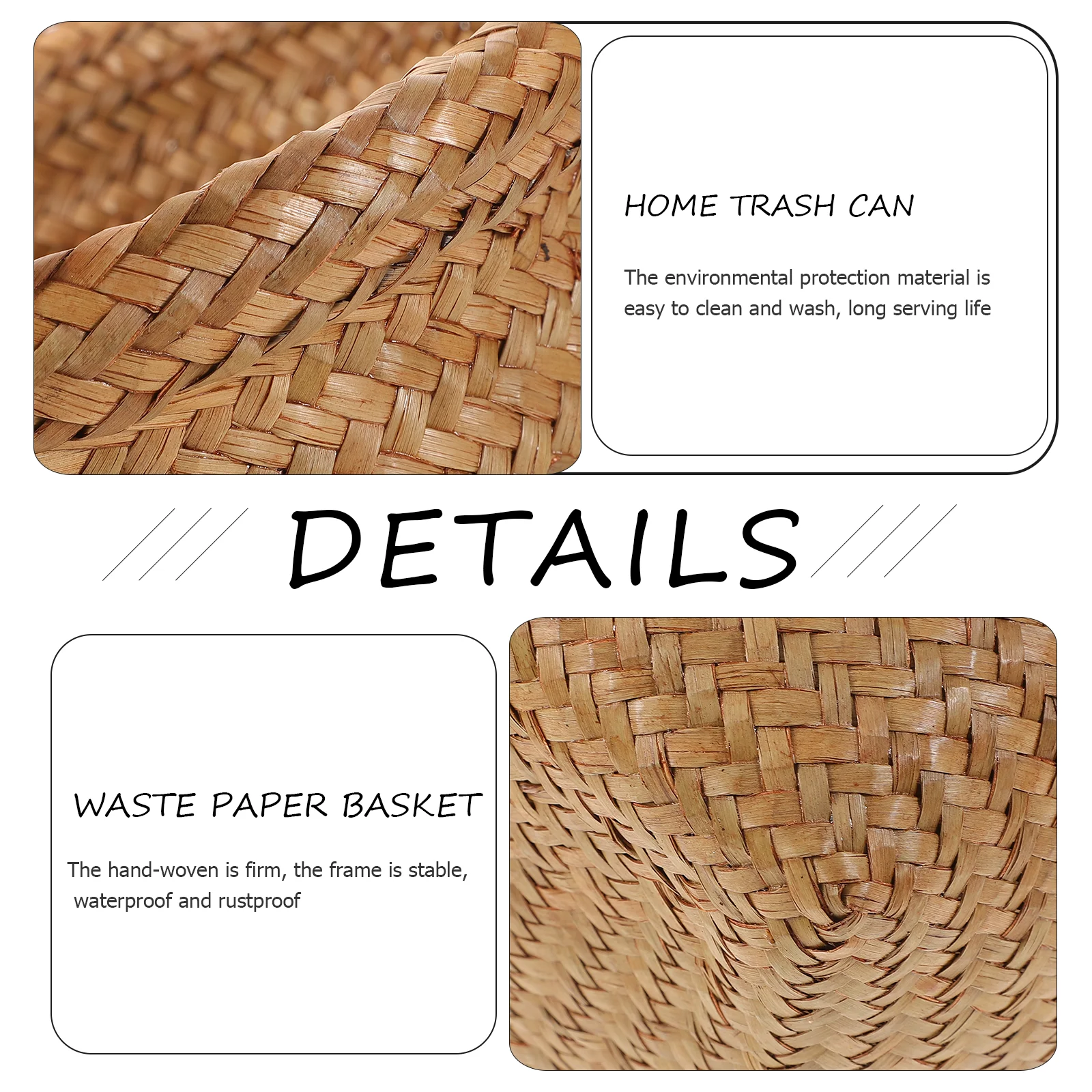 

Woven Trash Can Storage Basket Eco-friendly Waste Paper Basket Home Office Bedroom Hotel Restaurant Shop Garbage Container Straw