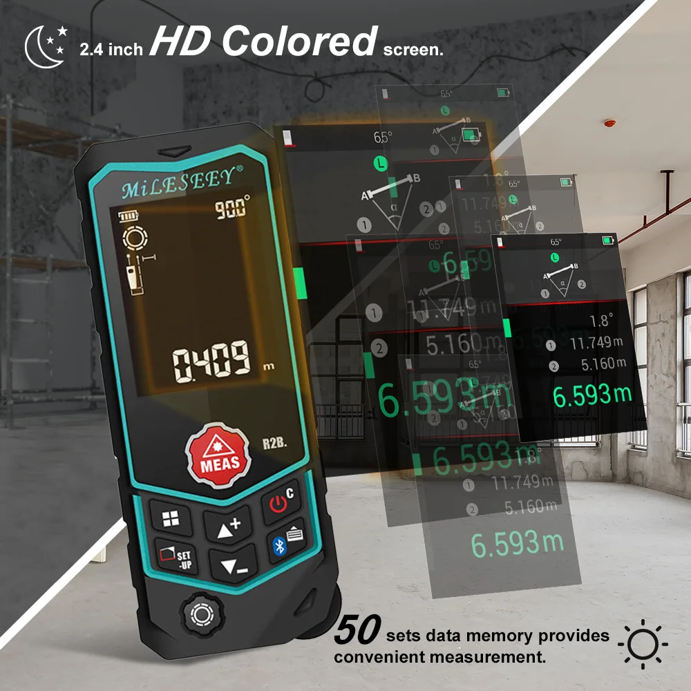 MiLESEEY R2B Laser Tape Measure 100M Bluetooth Laser distance meter with Built-in Wheel for Curved Measure, Laser Line Marking