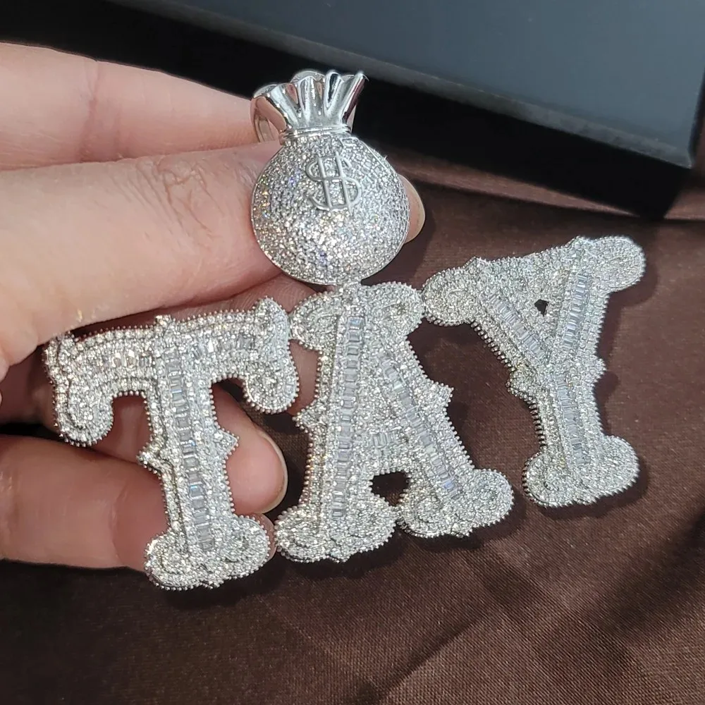 

Custom Fashion Jewelry Money Bag Bail Letter&Numbers Pendant Necklace Hip Hop Miami Cuban Chain Birthday Gifts For Men Women