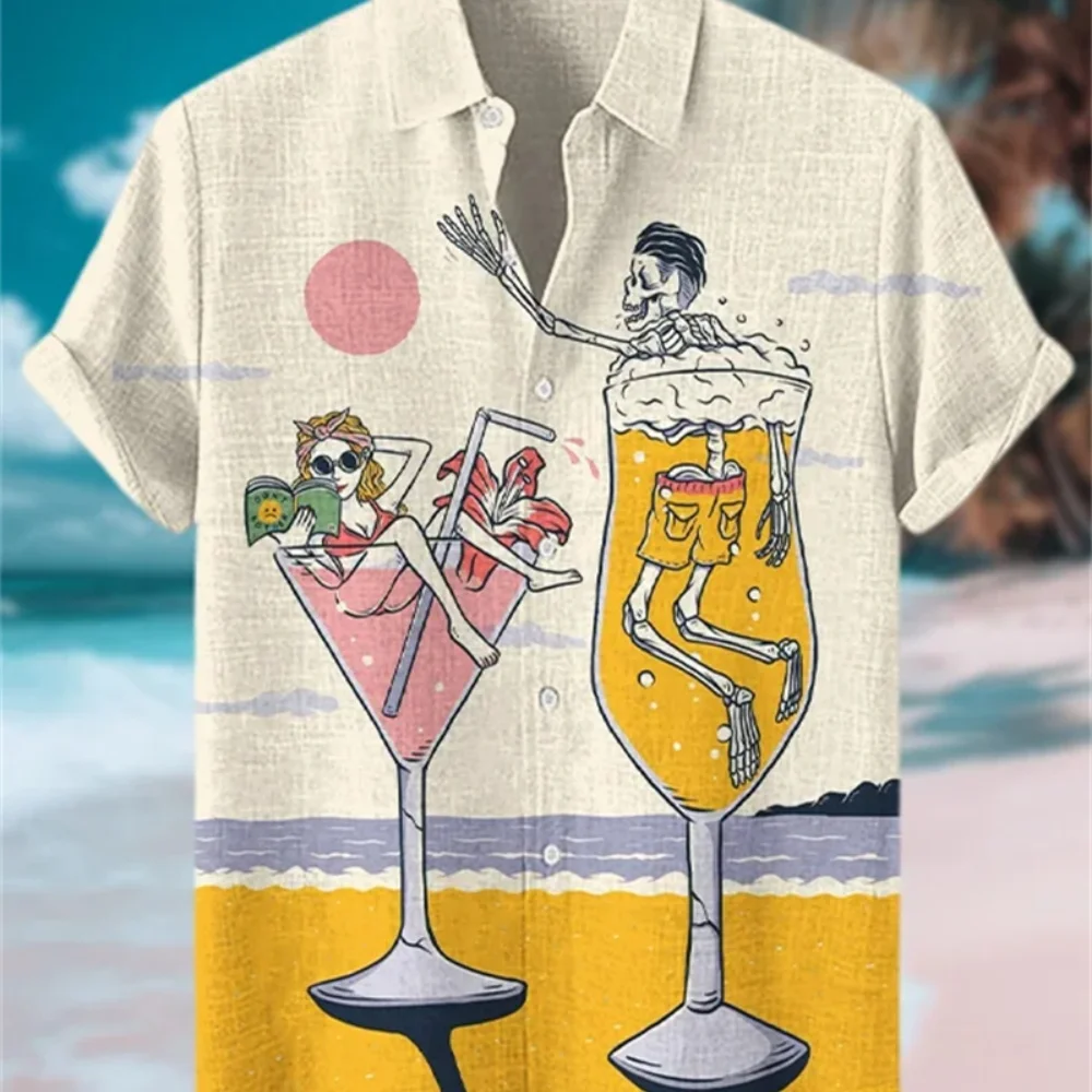

Мужская пляжная рубашка в гавайском стиле с коротким рукавом, классическая модная льняная рубашка с лацканами и абстрактным 3D принтом, повседневная рубашка для отпуска