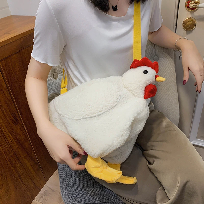 Chickens Shape Bag Zipper Crossbody Purse For Women Soft Fleece Fashion Handbags Cute Hen Shape Plush Bag Shoulder Bags