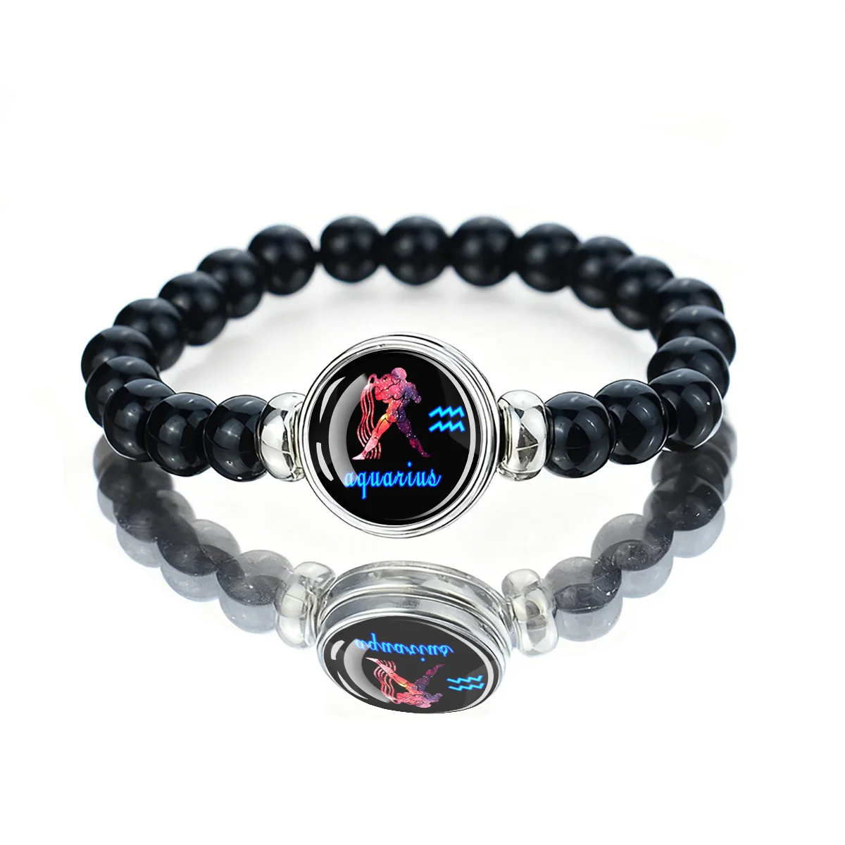 1pc Twelve Zodiac Black Background Blue Bead Bracelet Glass Adhesive Buckle Constellation Bracelet Constellation Enthusiast