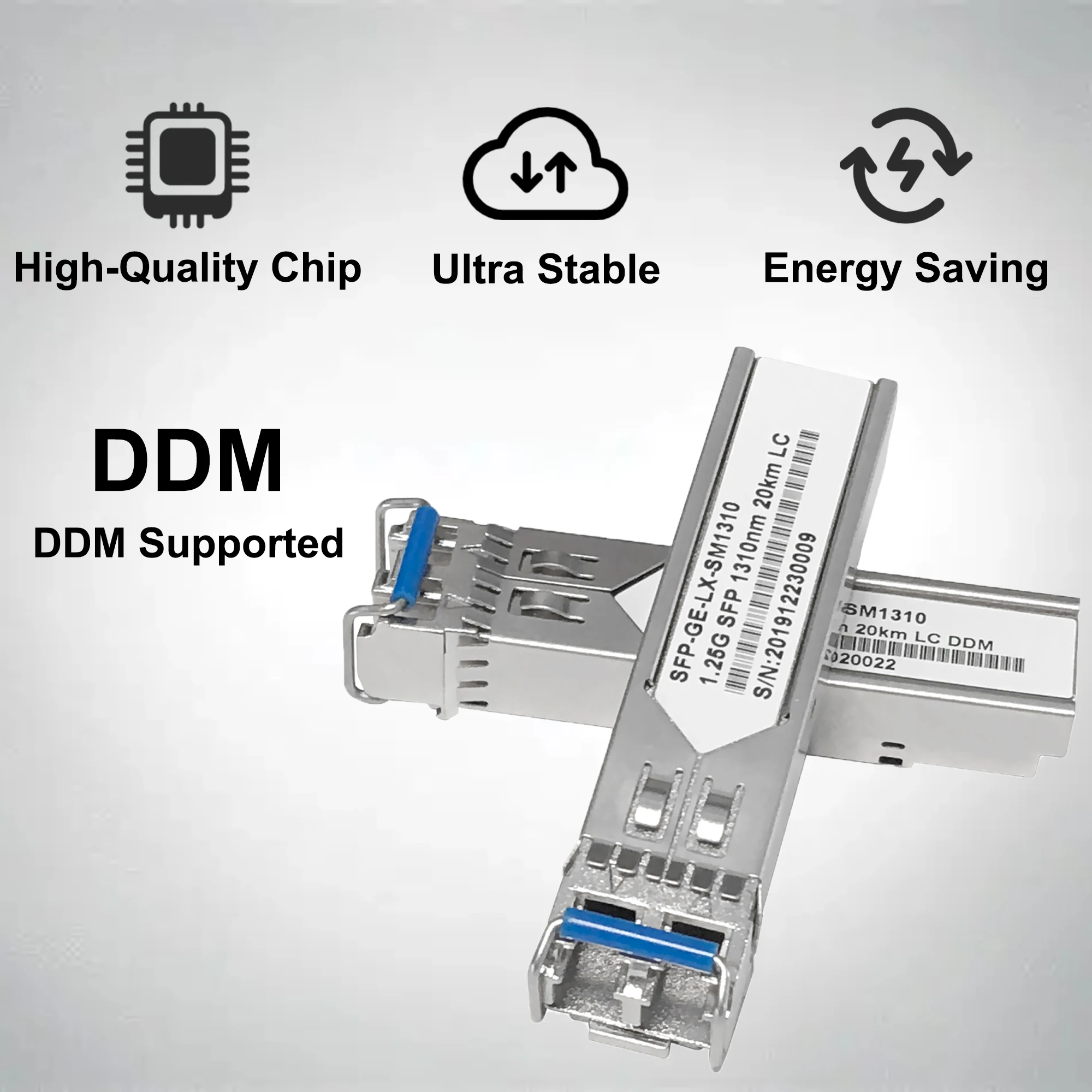 Transceptor de fibra óptica SFP 1.25G |   Modo único y múltiple |   550m~20km |   LC |   DDM |   1310/1550/850 nm |   Módulo TX/RX