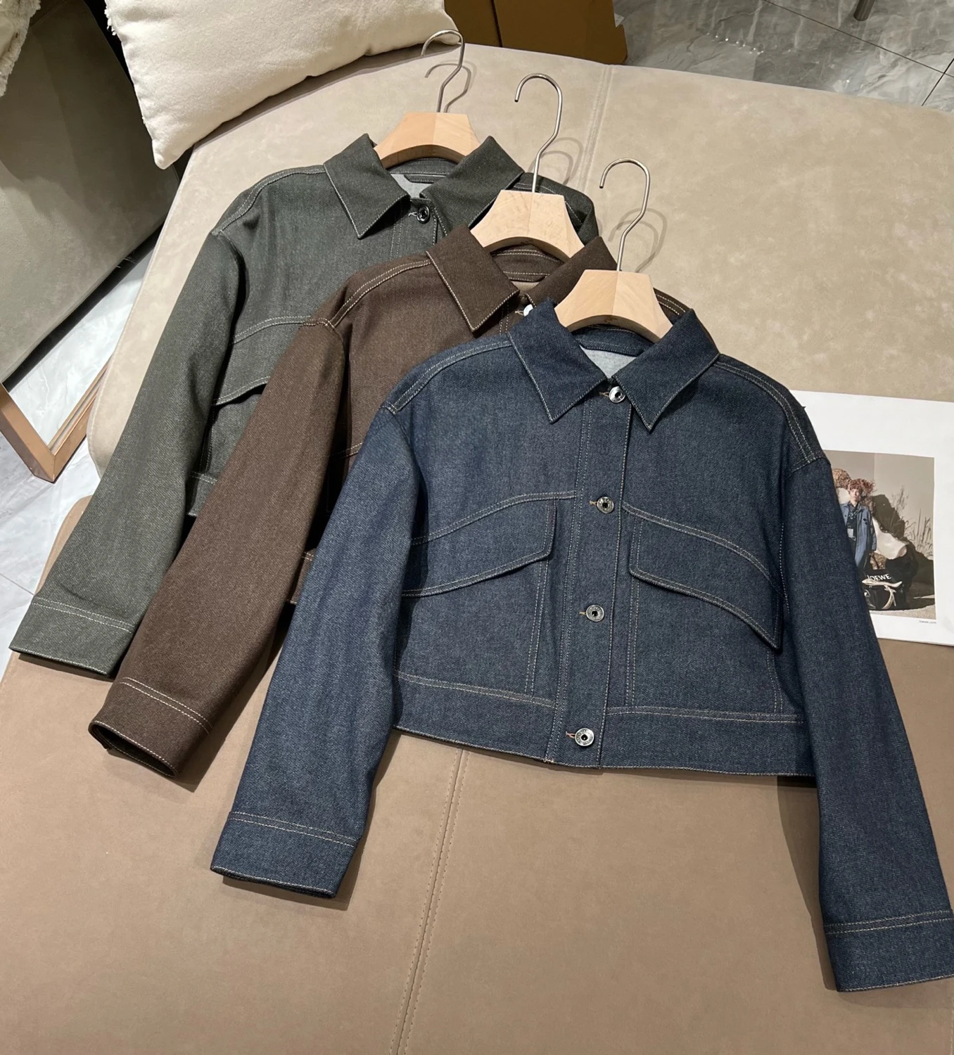 Women's Autumn Short Denim Jacket – Lapel, Long-Sleeve Outerwear