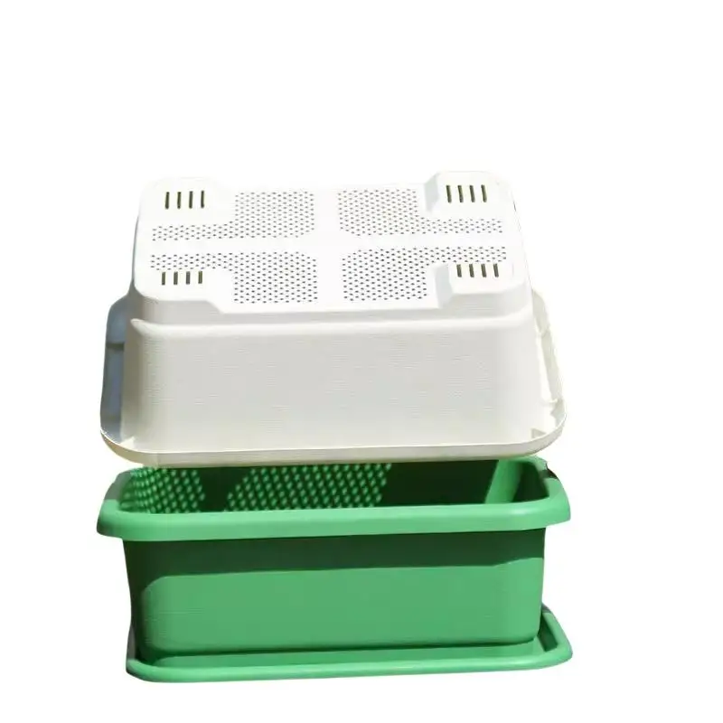 1 Juego de macetas transpirables para jardinería en interiores y balcones, herramientas de jardín, macetas de plástico para vegetales con bandeja, macetas rectangulares para flores