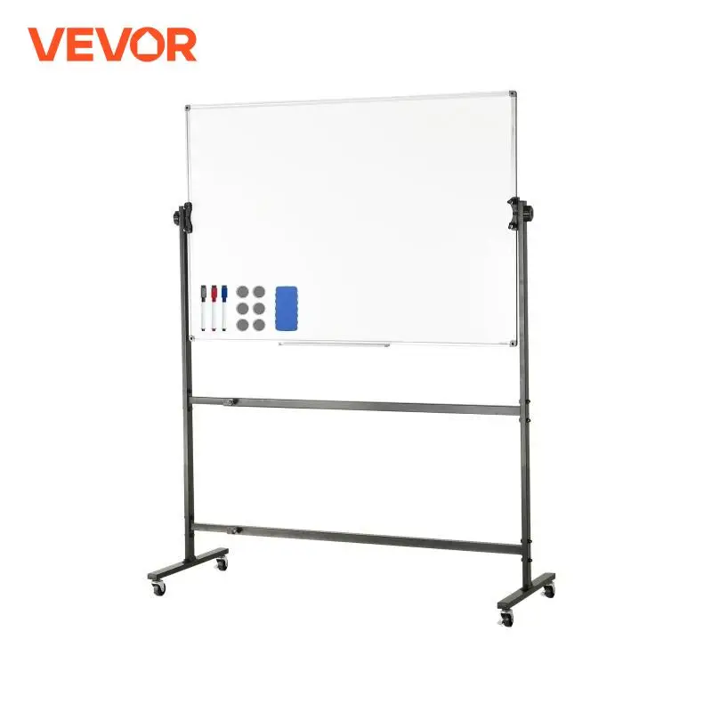 

Доска VEVOR Rolling Whiteboard 48x32 дюйма, двухсторонняя магнитная мобильная доска 360 ° Двусторонняя доска для сухого стирания регулируемой высоты