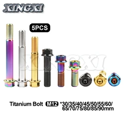 Xingxi 5PCS Titanium Bolt M12X30~90mm Hex Head Flange Screw Pitch 1.25/1.5mm for Motorcycle Modification