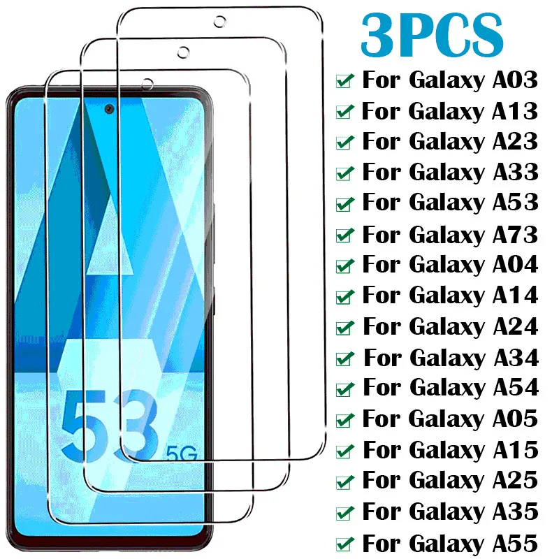 3Pcs Tempered Glass For Samsung Galaxy A13 A03 A23 A53 A33 Screen Protector Samsung A14 A54 A34 A24 A04 A05S A15 A35 A55 glass