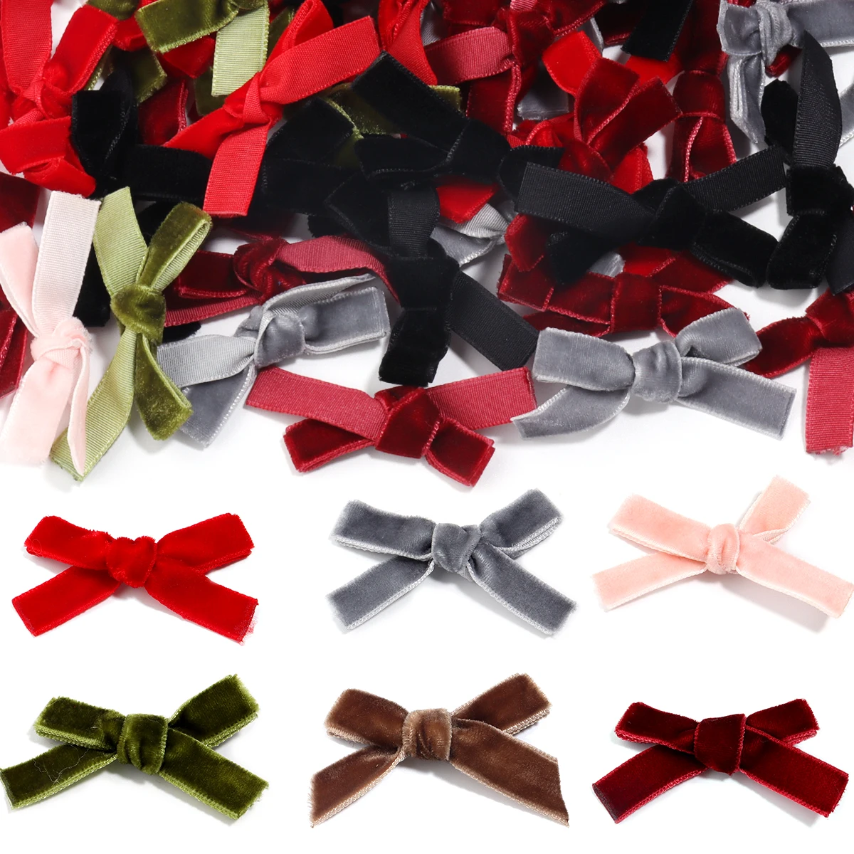 10Pcs/Lot Single Face Velvet Ribbon Bows Handmade For DIY Sewing Crafts Clothes Headwear Accessories Party Wedding Decoration