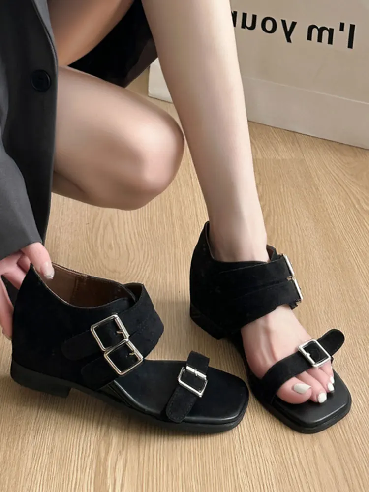 Elevated Roman Style Open Toe Sandals Women's Fashion Summer New Design Low Cut Casual Breathable Leather Short Boots