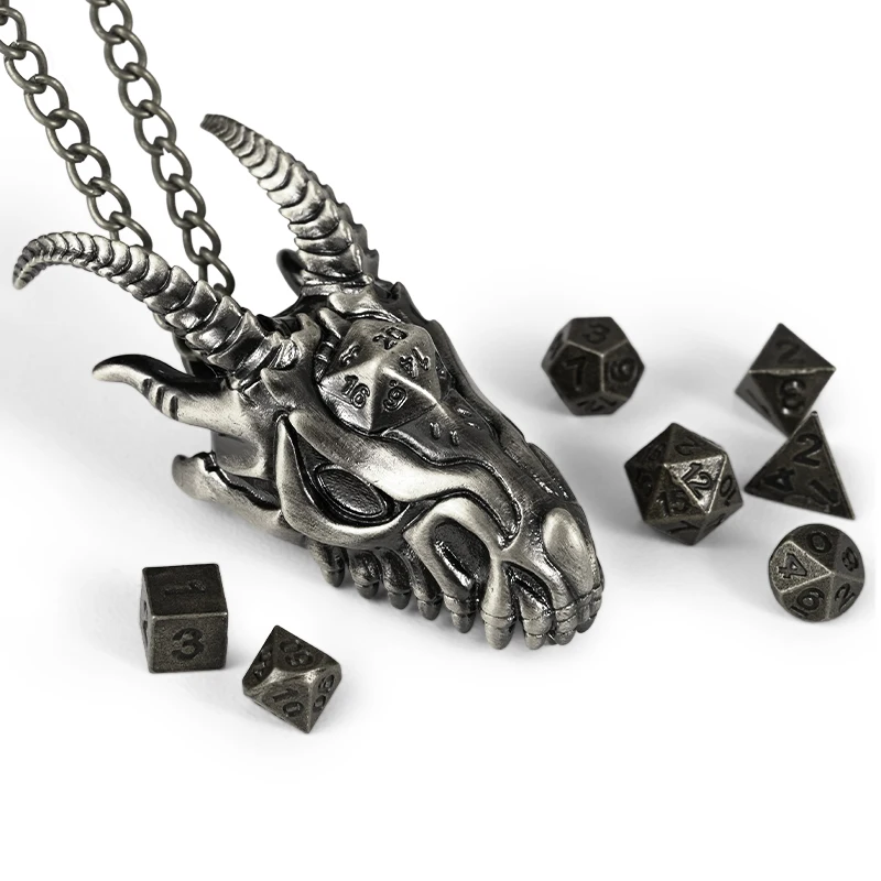 7pcs DND Mini Dice Set With Dragon Necklace Dice Case Polyhedron Metal Dice For RPG,MTG,Table Game,Board Games Dice Set