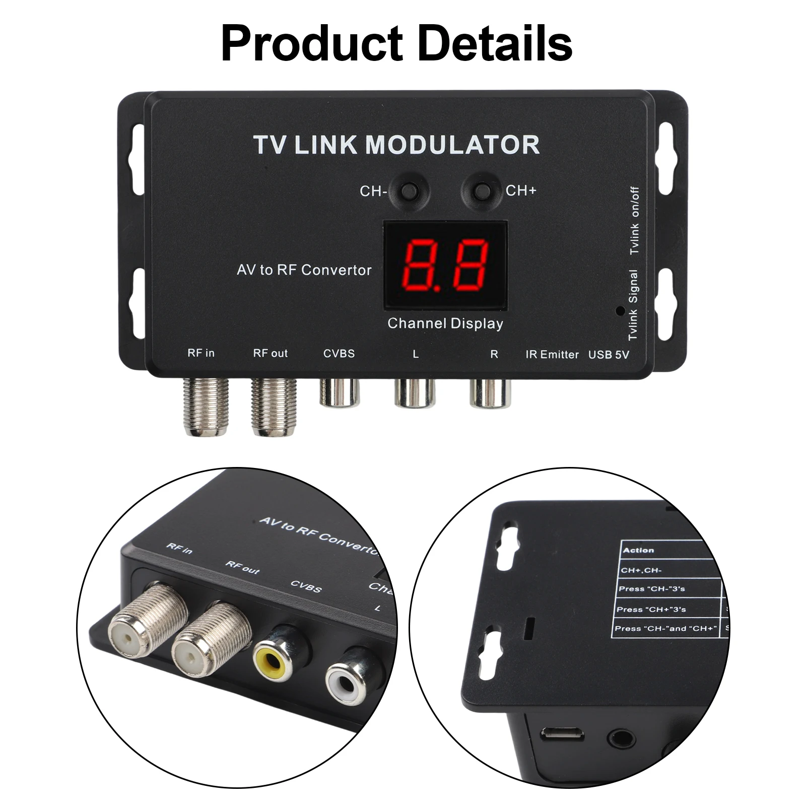 TM70 UHF Modulator AV To RF Converter With IR Extender Channel Display For PAL NTSC For Tv Link System Signal Transmission Tool