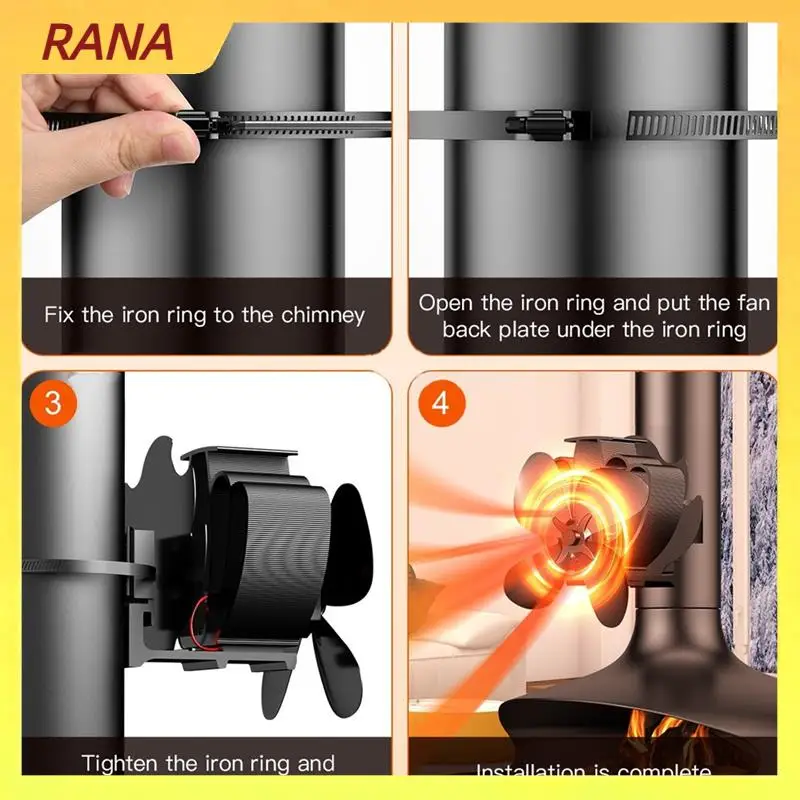 

RANA Wood Stove Fan Heat Powered Fireplace Fan 4 Blades Stove Fan Wood Stove Accessories Silent Operation Log Burner Stove
