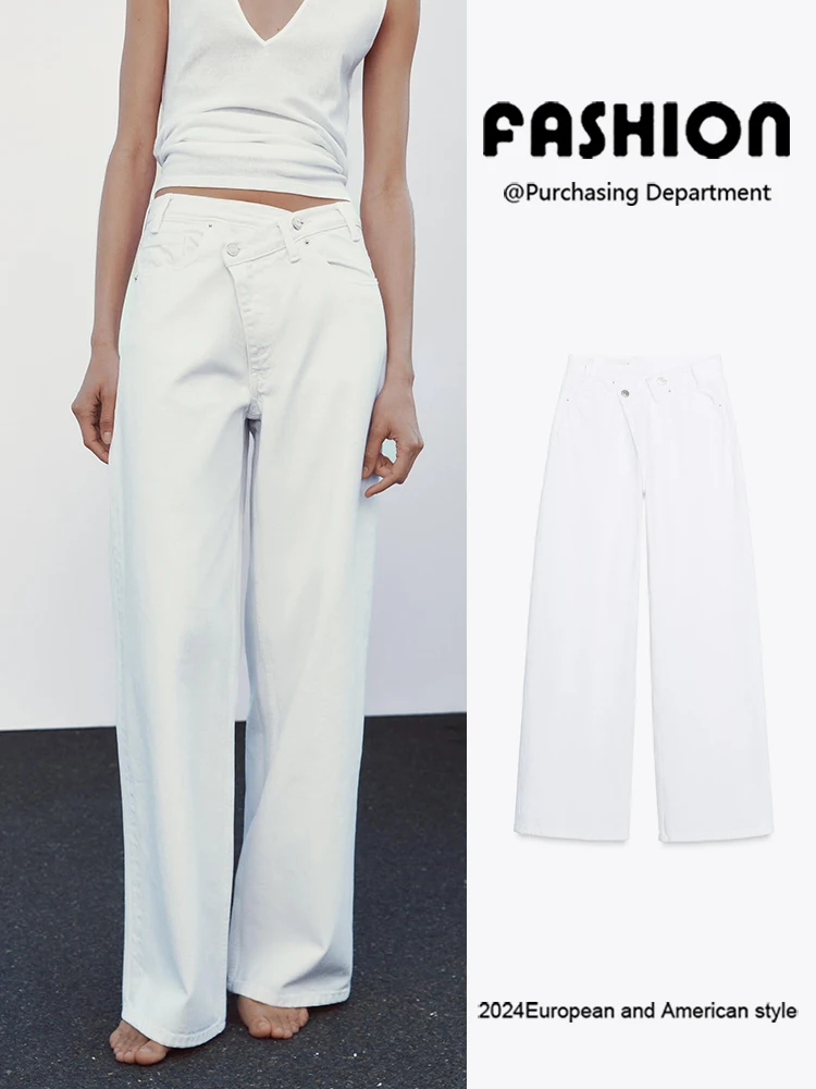 

Fall New Arrival Women's Faionable Versatile Slimming Wide Leg Double Button High Waist Jeans 3607036 All-Match Sle