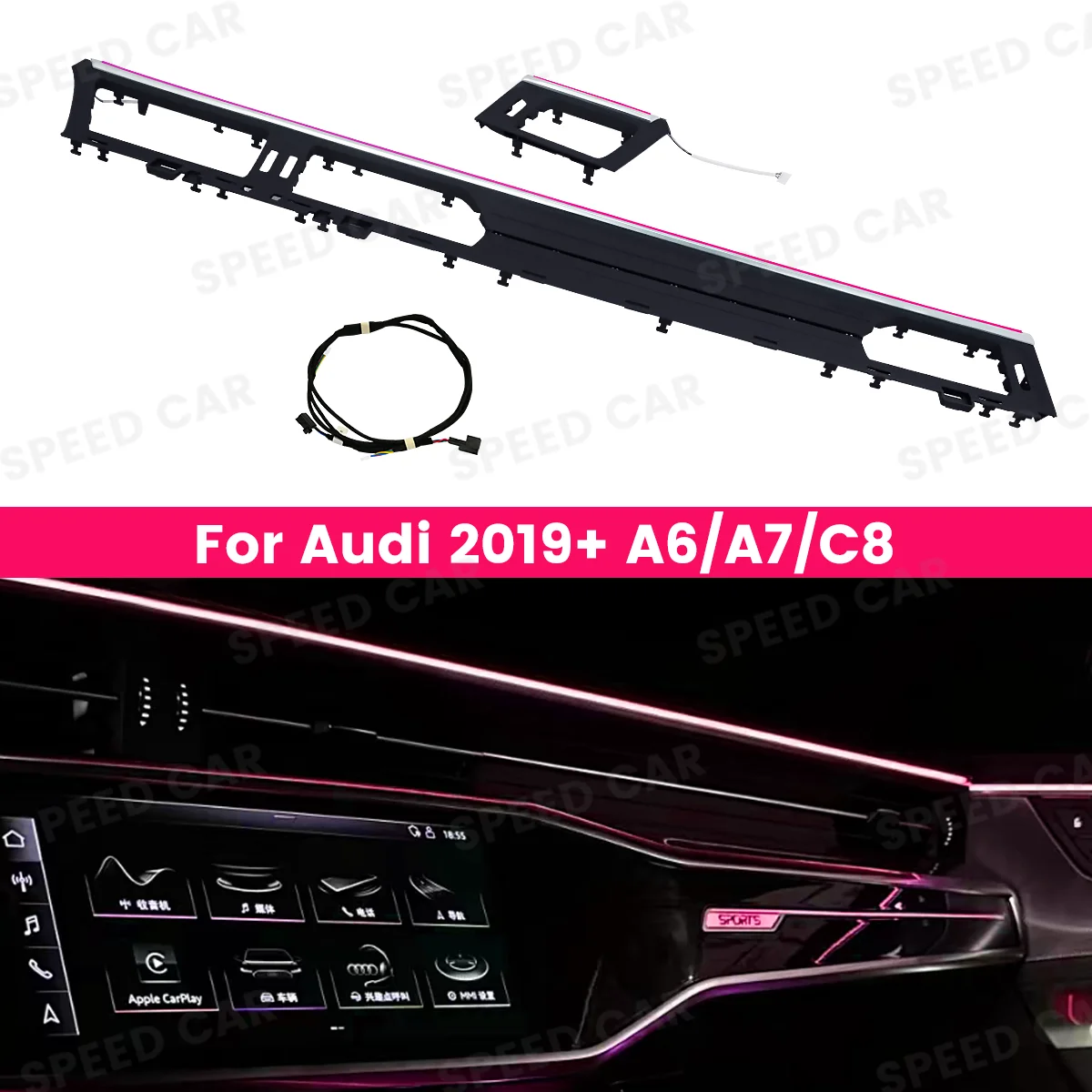 

32 Color Car Instrument Desk Lamp For Audi A6 A7 C8 2019-2024 Indoor Center Console LED Ambient light Decoration Accessories