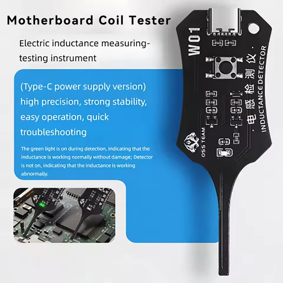 

OSS W01 Type-C Inductance Tester Motherboard Coil Tester Electromagnetic Induction Fast Fault Check For Phone Motherboard Repair