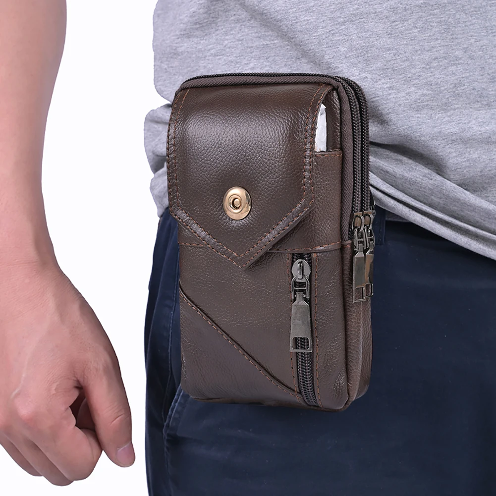 Quality Men Leather Waist Bag Crossbody Waist Pack Male Retro Phone Belt Bum Pouch Men\'s Shoulder Bag Mal Phone Pouch Purse Bags