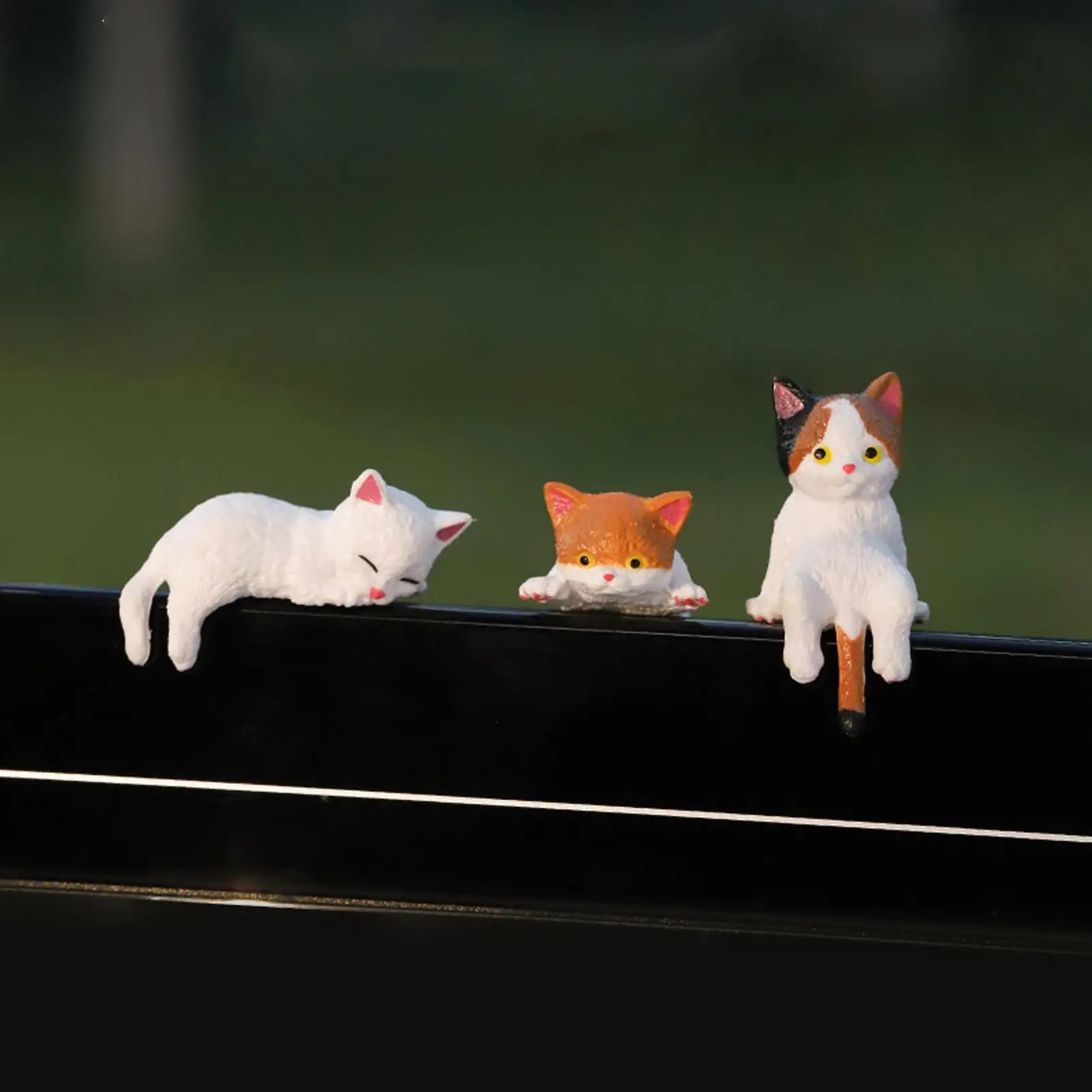 12pcs Mini Cat Figurines Desktop Decoration Resin Cat Ornament Cat Car Rearview Mirror Center Console Dashboard Car Accessories