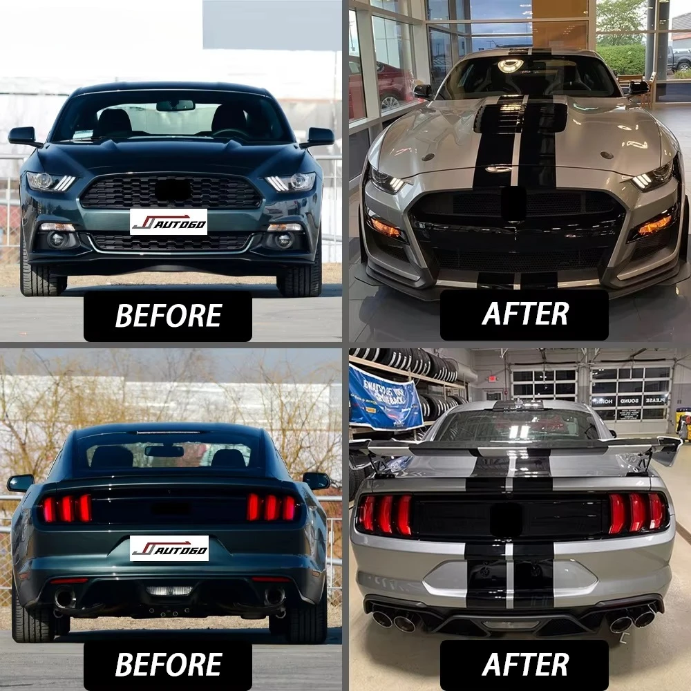 أحدث تصميم جديد BodyKit لسيارة Ford Mustang 15-17 تحديث إلى شبكة المصد الأمامي والخلفي للسباق Shelby GT500 Style PP + ABS
