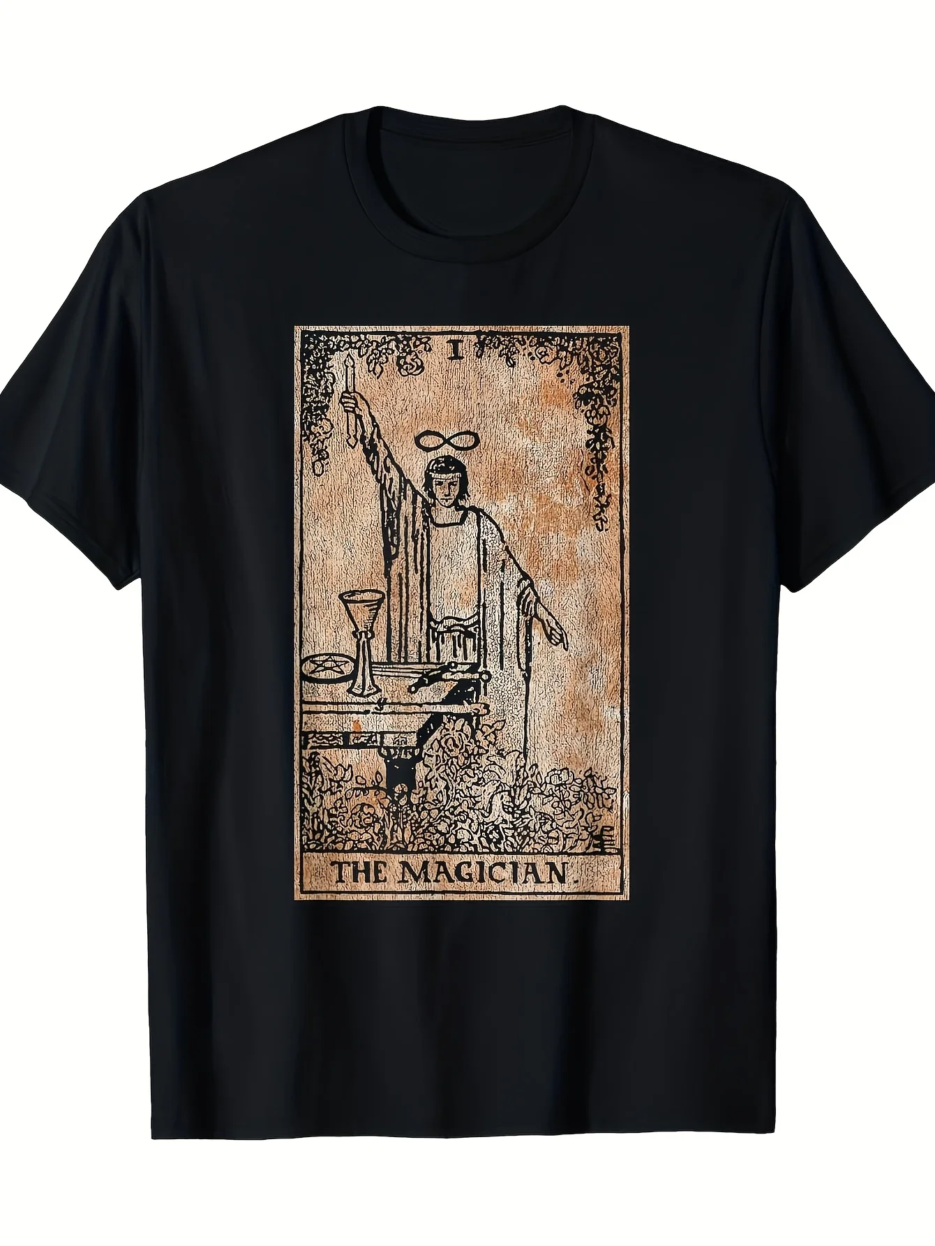 Vintage Magician T-Shirt for Men Loose Fit Casual Tee Distressed Major Arcana XIII Card Magician XIII Art for Year-Round Wear