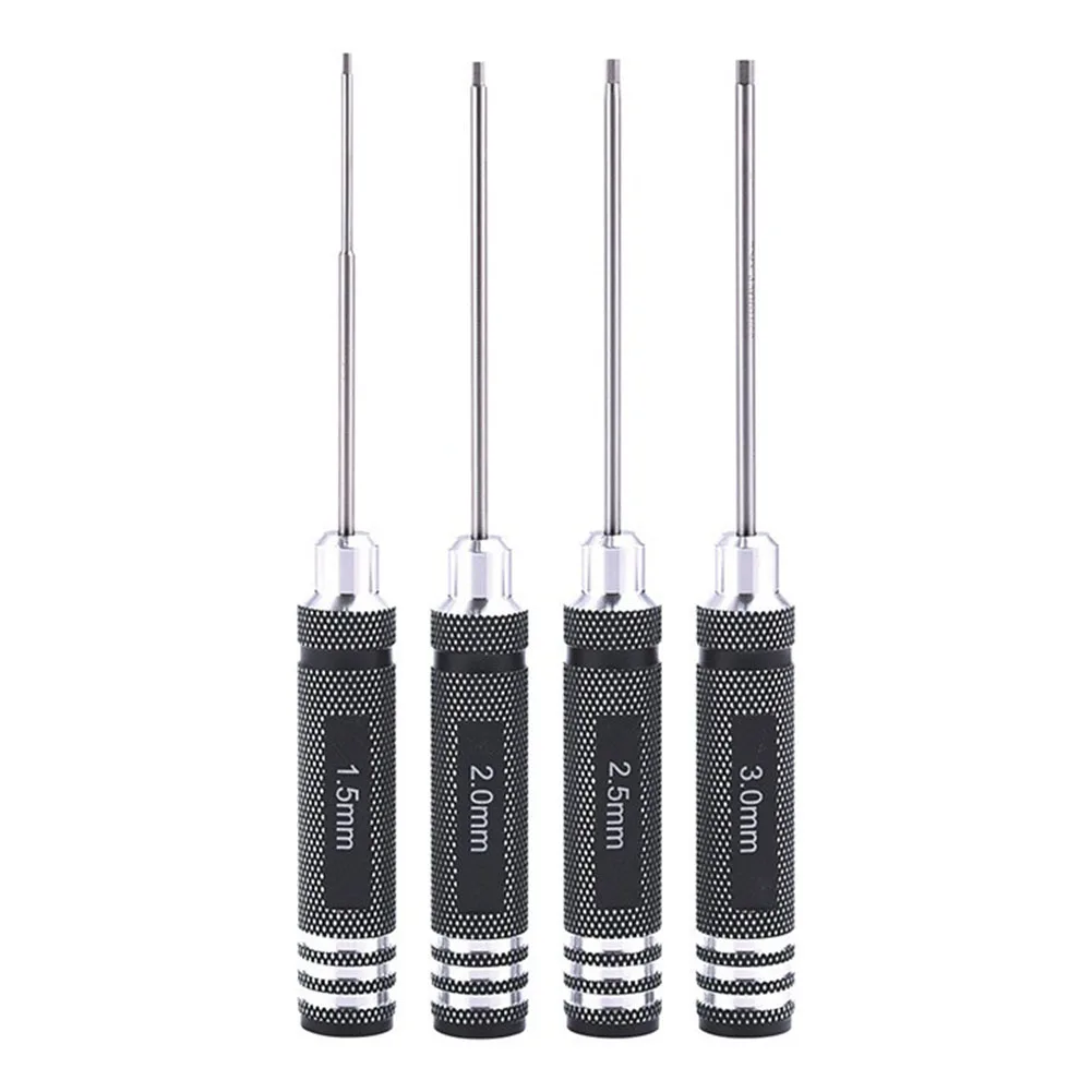 4pcs Precision Hex Screwdriver Set 1.5-3.0mm Steel Screw Driver Non-slip Aluminium Handle For Drone Aircraft Model Repair Tools