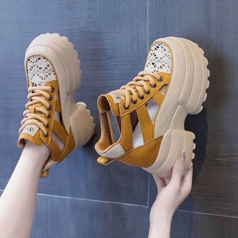 Ladies' Sandals 2025 Autumn Thick Bottom Sports Slope Heel Hollow Sandals for Women