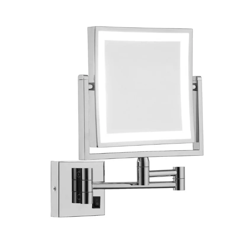 Square Double Sided LED Makeup Mirror 1X 10X Magnifying Folding 360° Rotatable Cosmetic Vanity Mirror with Light