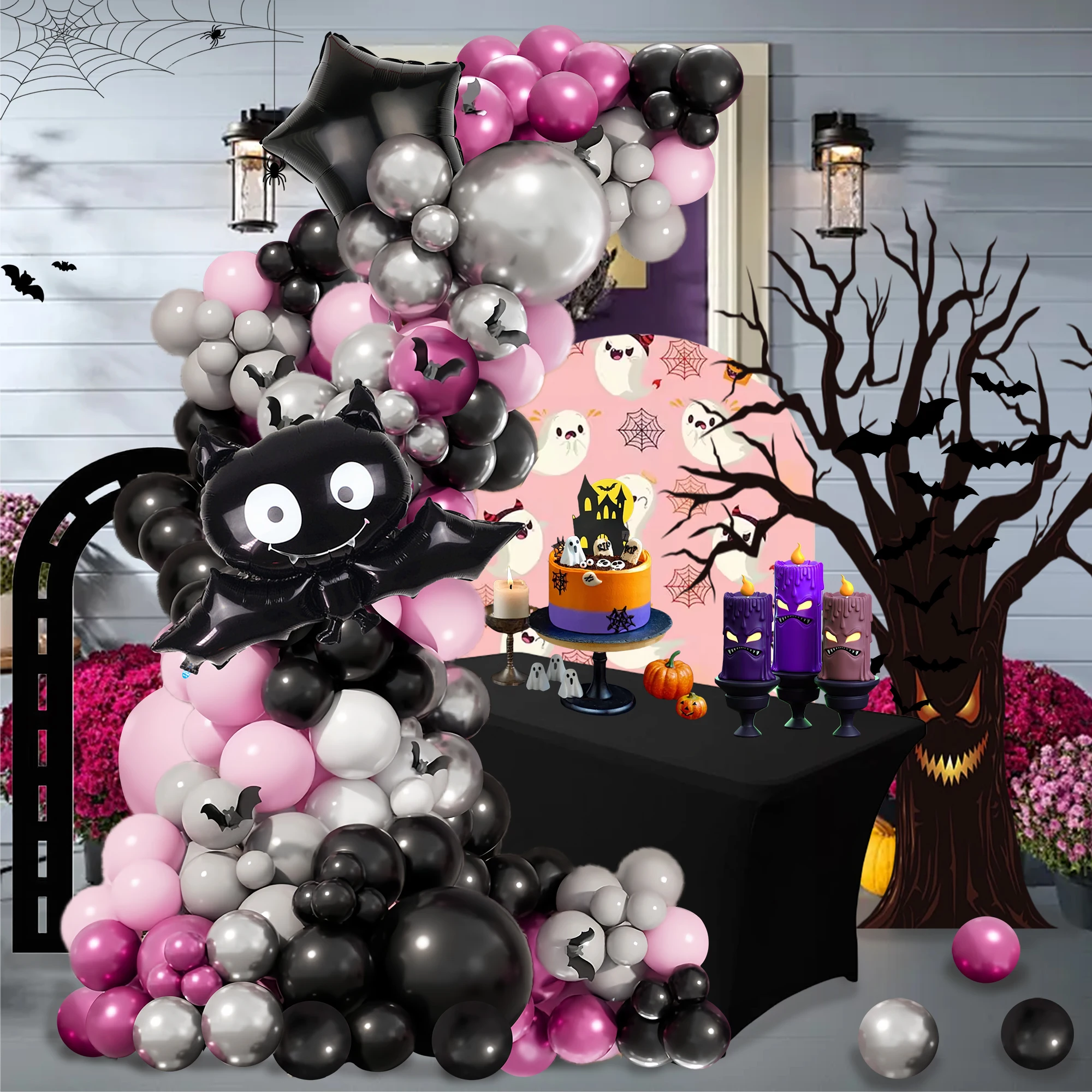 

Набор арки из воздушных шаров на тему Хэллоуина, 116 шт. | Черные, металлические розово-красные, розовые, воздушные шары из алюминиевой фольги с милыми формами летучей мыши, для праздничных украшений для тематических вечеринок на Хэллоуин | Не требуется э