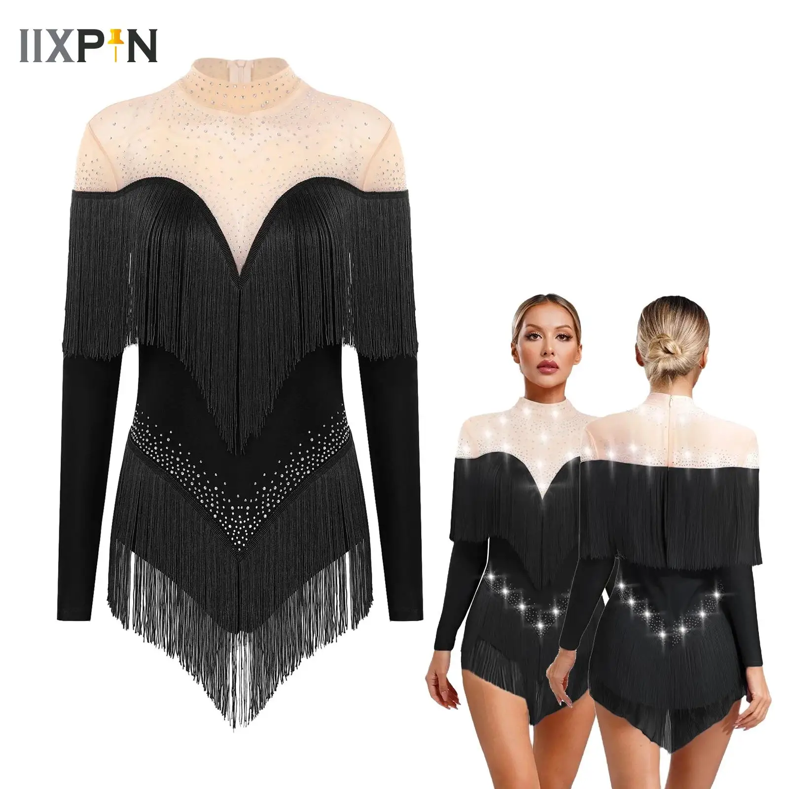 

Womens Tassel Latin Dance Clothes Ballet Tutu Dress Leotard Figure Skating Competition Practice Stage Performance Dancewear