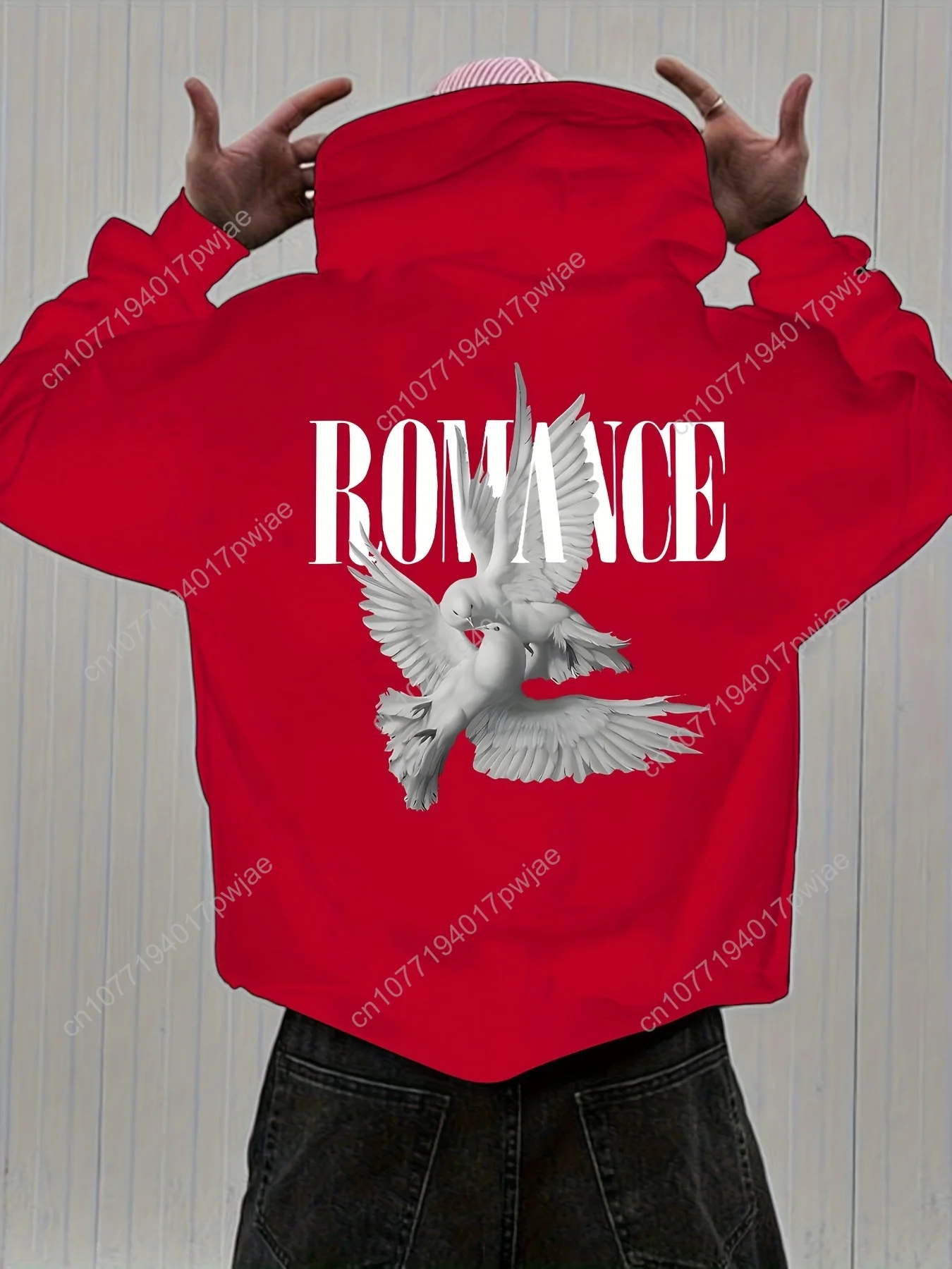 Moletom casual masculino com capuz e estampa gráfica "ROMANCE" – ajuste solto, manga comprida, bolso frontal, perfeito para outono/inverno, cas