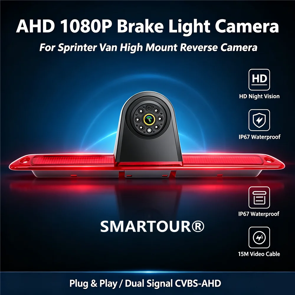 Van High‑Mount Brake Light Reversing Camera 1080P Dual Signal For Mercedes Benz Sprinter Waterproof IR Night Vision Backup Camer