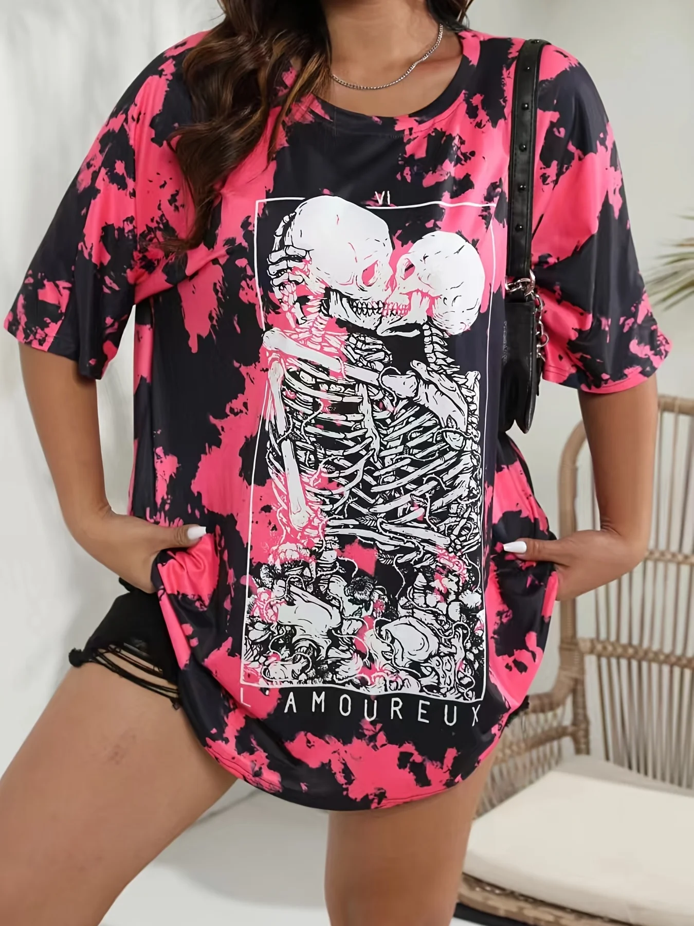 

Модная повседневная футболка больших размеров с дизайном в виде черепа, удлиненная модель