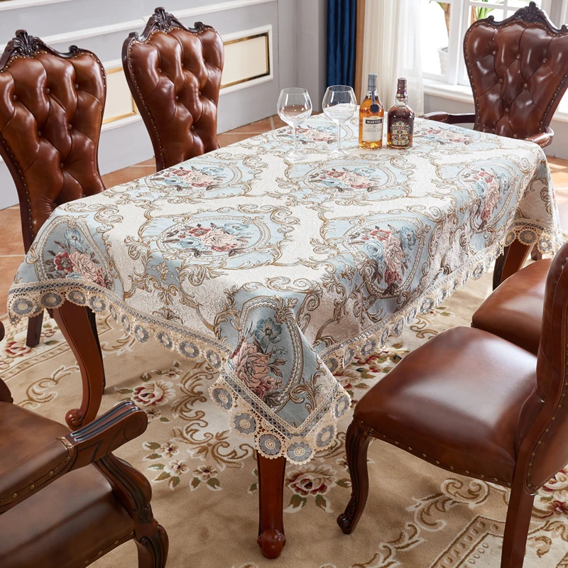 European Floral Jacquard Tablecloth Luxury Embroidery Rectangle Table Cover Dustproof Dining Table Cloth Banquet Home Decoration