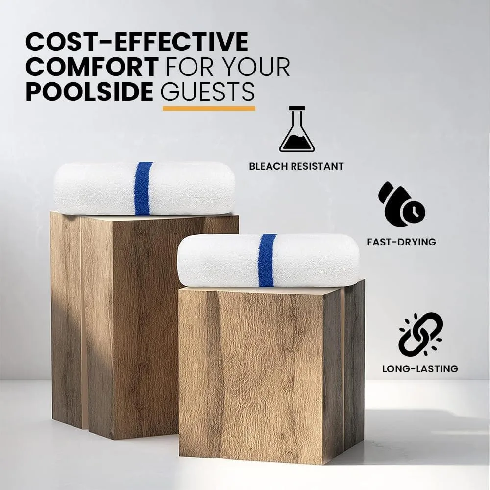Centro Stripe 120 Toallas a granel (22x44) – Toallas de piscina a granel suaves y absorbentes para hoteles: livianas y de secado rápido