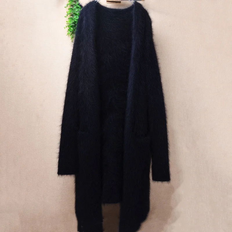 

Ladies Women Autumn Winter Clothing Hairy Mink Cashmere Knitted Long Sleeves Loose Long Sweater Cardigans Mantle Jacket Coat Top
