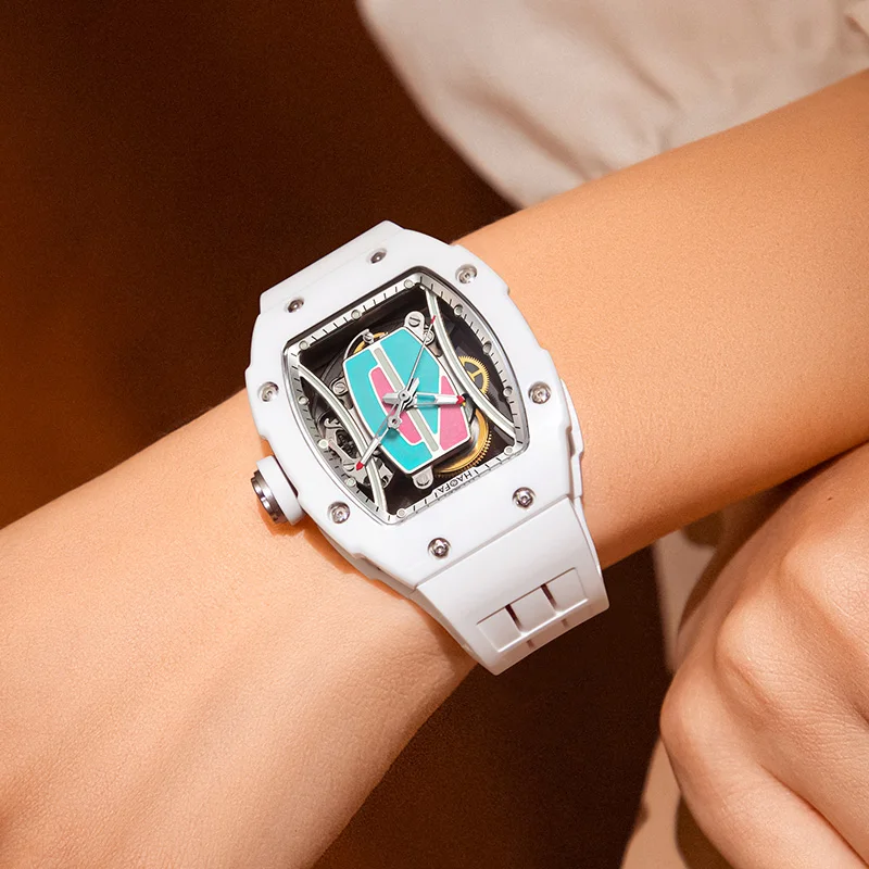 

Haofa Automatic Watches Hollow Movement Ceramic Bezel Sapphire Waterproof Mechanical Ladies Watch Skeleton Women's Watch 1991