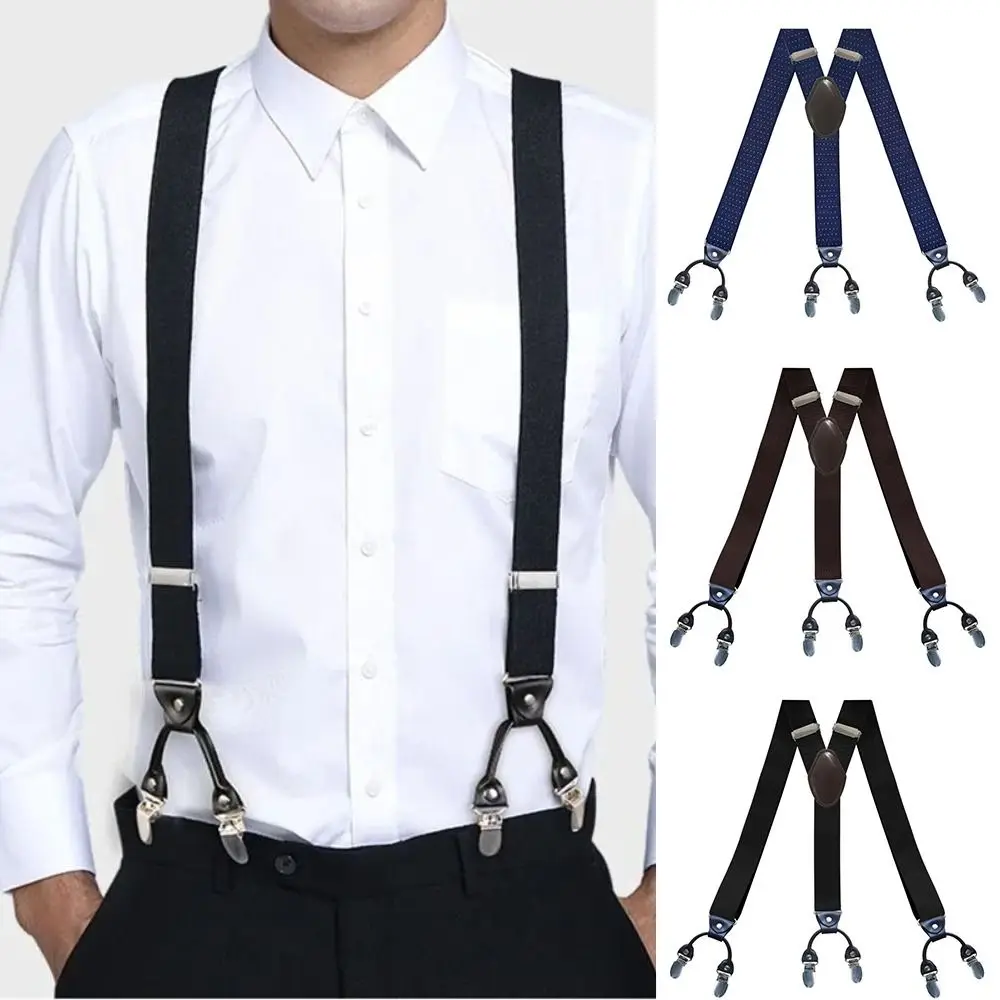 Wide Y Shape Elastic Braces para homens e mulheres, clipe de alça ajustável, calças, cinto, festa de casamento, 3,5 cm, 6 clipes